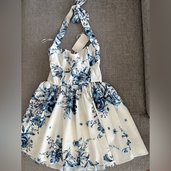 ZARA Blue Floral Halter Tie-Back Mini Dress – Size Medium - Picture 9 of 16